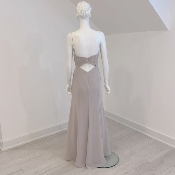 NWT SAMPLE SALE Dessy Oyster (light griege) size 10 Lace/Nu Georgette. PRISTINE - Picture 4 of 7